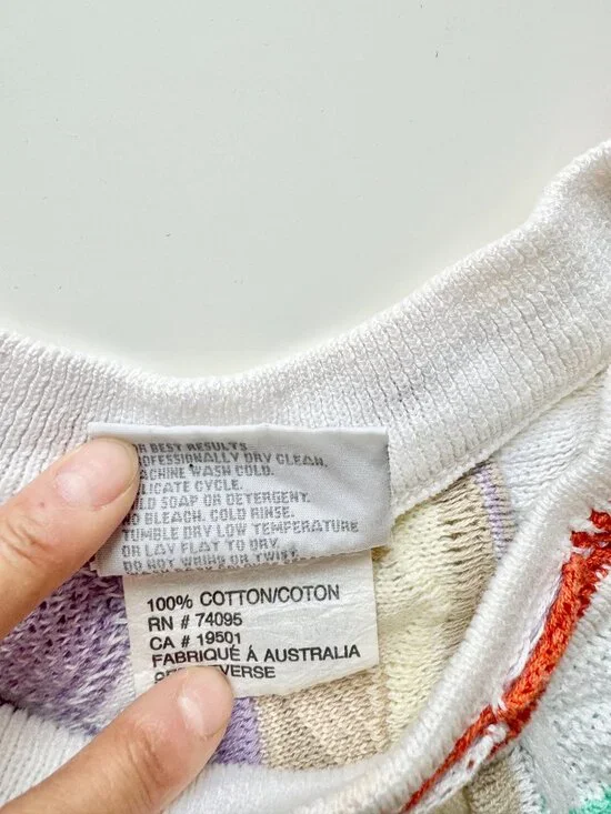 Vintage 90's COOGI White Pastel Easter Egg Cotton Knit Sweater, Size S - Picture 11 of 11